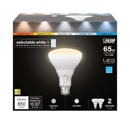 Feit Electric Feit BR30 E26 (Medium) LED Bulb Adjustable White 65 Watt Equivalence 2 pk BR30DM/6WYCA/2